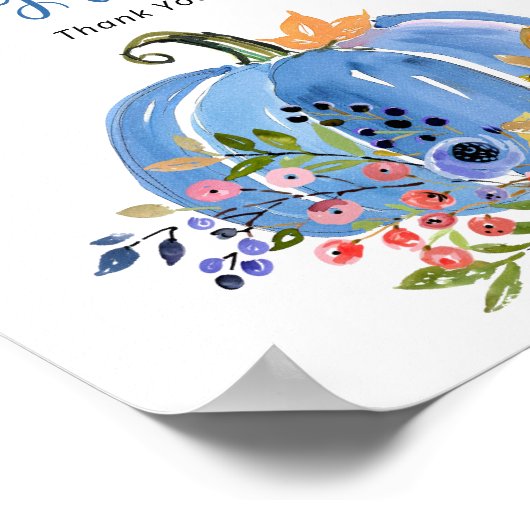 青いお洒落かぼちゃの赤ちゃんシャワーカードとギフト ポスター (角)