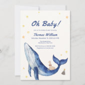 青いお洒落アヒル星鯨ベビーシャワー 招待状 (正面)