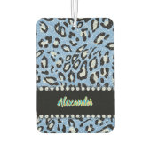 青いお洒落ヒョウのプリントとフローラアクセント カーエアーフレッシュナー (裏面)