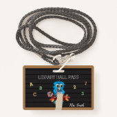 青いお洒落フクロウ水平ホールパスバッジ バッジ (正面ランヤード)