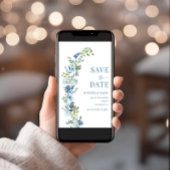 青いお洒落フローラリース写真を保存 招待状