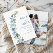 青いお洒落フローラリース写真を保存 招待状