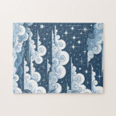 青いお洒落天体の赤ちゃんシャワー歓迎サイン ジグソーパズル (横)