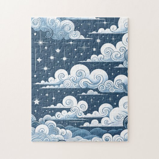 青いお洒落天体の赤ちゃんシャワー歓迎サイン ジグソーパズル (縦)