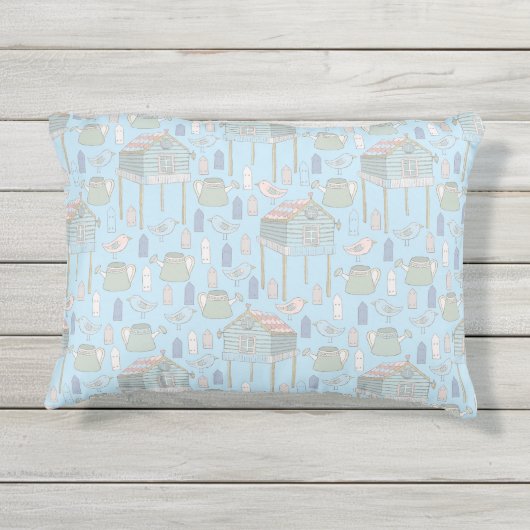 青いお洒落屋外のガーデナーパターン アウトドアクッション (裏面)