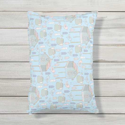 青いお洒落屋外のガーデナーパターン アウトドアクッション (正面(縦))