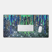 青いお洒落緑のグリッターがモノグラムを乾燥 デスクマット (キーボード&マウス)
