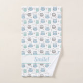 青いお洒落緑のフクロウと花のパターン バスタオルセット (ハンドタオル)