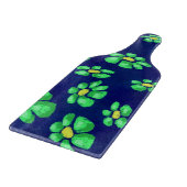 青いお洒落背景に緑の花のデイジー カッティングボード (角)