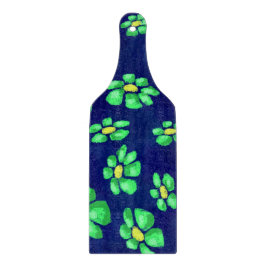 青いお洒落背景に緑の花のデイジー カッティングボード