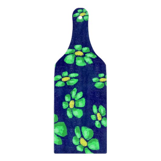 青いお洒落背景に緑の花のデイジー カッティングボード (正面)