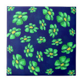 青いお洒落背景に緑の花のデイジー タイル (正面)