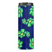 青いお洒落背景に緑の花のデイジー タンブラー (裏面)