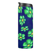 青いお洒落背景に緑の花のデイジー タンブラー (回転右)