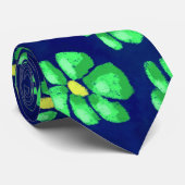 青いお洒落背景に緑の花のデイジー ネクタイ (ロール)