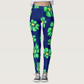 青いお洒落背景に緑の花のデイジー レギンス (正面)