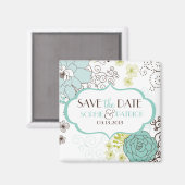 青いお洒落花は日付磁石を保存 マグネット (正面/裏面)