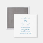 青いお洒落花柄Save the Date Magnet マグネット (正面/裏面)