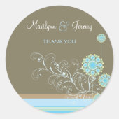 青いお洒落雪の花が冬の結婚式を渦巻く ラウンドシール (正面)