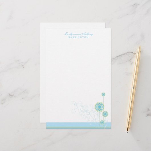 青いお洒落雪の花が冬の結婚式を渦巻く 便箋 (正面/裏面インサイチュ)