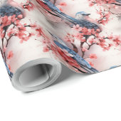 青いお洒落鳥は惨めなシックなピンクの桜 ラッピングペーパー (ロールコーナー)