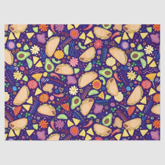 青いお祝いのメキシコ食糧のフェスタのタコス 薄葉紙 (正面)