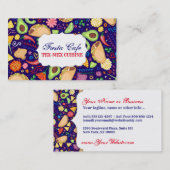 青いお祝いのメキシコ食糧及び花のフェスタのタコス 名刺 (正面/裏面)