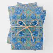 青いお祝いの花の包装紙 ラッピングペーパーシート (インサイチュ)