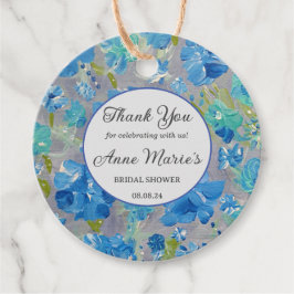 青いお祝いフローラメッセージカード フェイバータグ