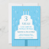 青いお誕生日ケーキとバルーン | 招待状 (正面)