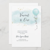 青いお誕生日招待状 赤ちゃん 男の子 水彩  招待状 (正面/裏面)