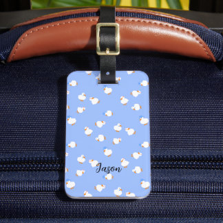 青いかわいいアヒルの手描きコンタクト ラゲッジタグ