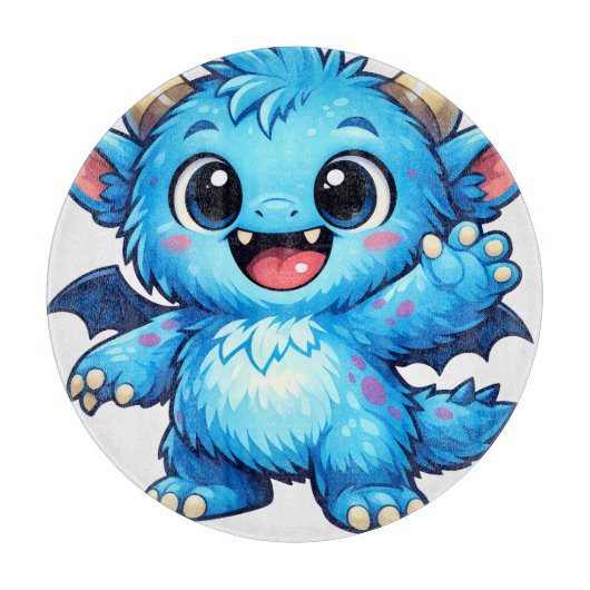 青いかわいいモンスター カッティングボード (正面)