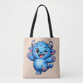 青いかわいいモンスター トートバッグ (正面)