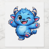 青いかわいいモンスター ワインラベル (シングルラベル)