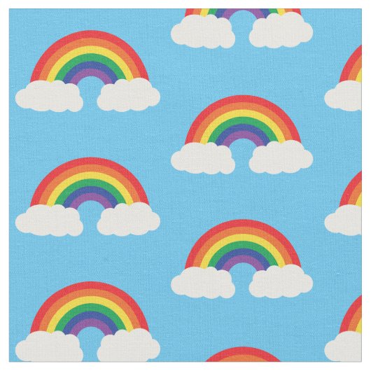 青いかわいい子どもたちに虹と雲を ファブリック (クローズアップ)