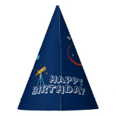 青いかわいい宇宙ロケット宇宙飛行士子供の誕生日 パーティーハット (裏面)