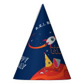 青いかわいい宇宙ロケット宇宙飛行士子供の誕生日 パーティーハット (左)