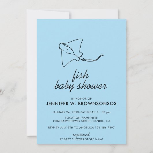 青いかわいい有名人の魚 招待状 (正面)
