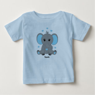 青いかわいい赤ちゃん象の手描きイラスト, ベビーTシャツ