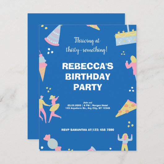 青いかわいい＆風変わりなアイスクリームピザの誕生日パーティー (正面/裏面)