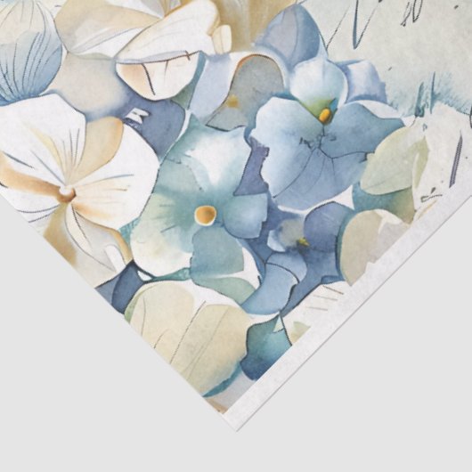 青いかわいらしアジサイEphemeraスクリプトのデコページ 薄葉紙 (詳細)