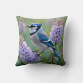 青いかわいらしジェイとライラック クッション (裏面)