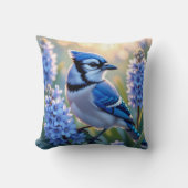 青いかわいらしジェイとライラック クッション (正面)