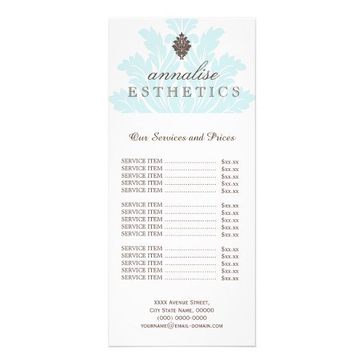 青いかわいらしダマスク価格リストラックカード ラックカード (正面)