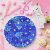 青いかわいらしデイジーパターン ペーパープレート (パーティー)