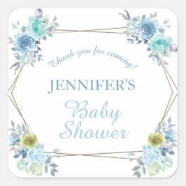 青いかわいらしフローラ男の子のシャワー スクエアシール