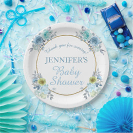 青いかわいらしフローラ男の子のシャワー ペーパープレート