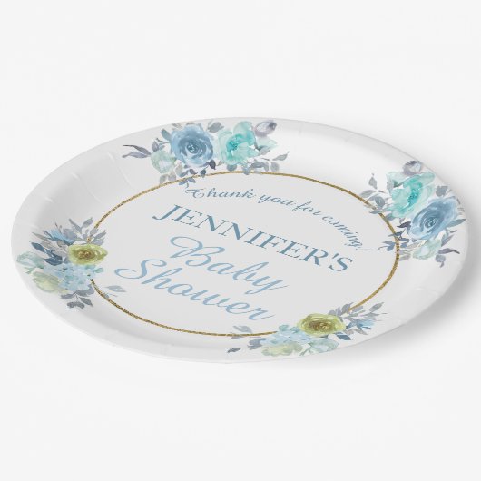 青いかわいらしフローラ男の子のシャワー ペーパープレート (アングル)