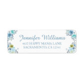 青いかわいらしフローラ男の子のシャワー ラベル (正面)